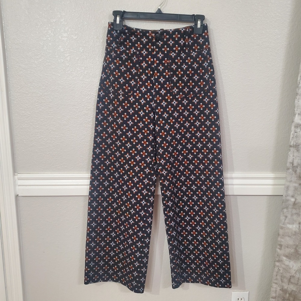 Maeve by Anthropologie The Colette Cropped WideLeg Pants Geometric Print Size 26 - Picture 2 of 11